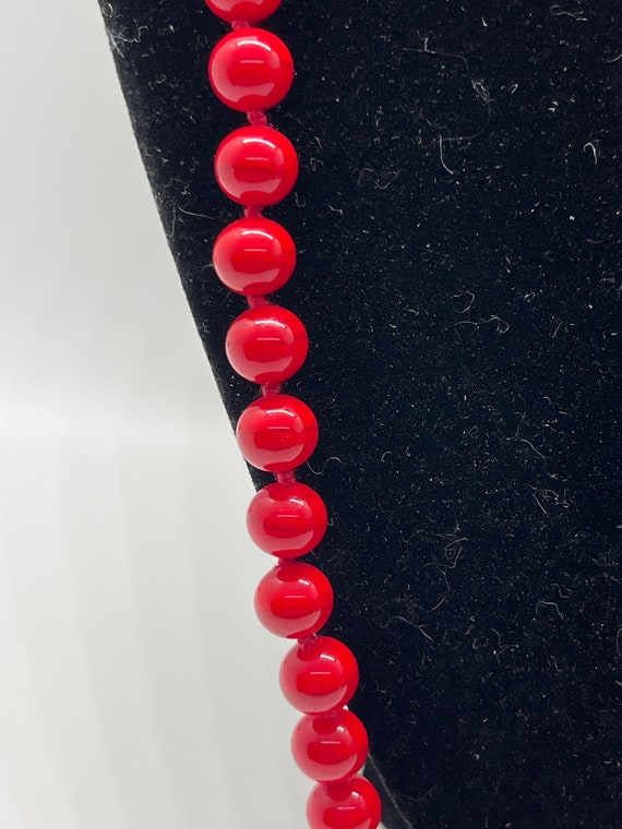 Vintage SIgned Monet Red Beaded necklace - image 2