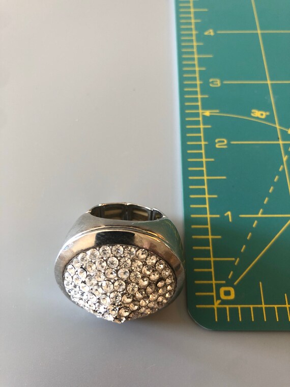 Large Silvertone Rhinestone Adjustable Ring - image 4