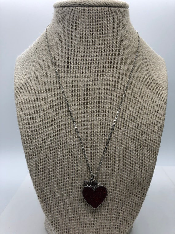 Pretty Silvertone chain heart love necklace - image 2