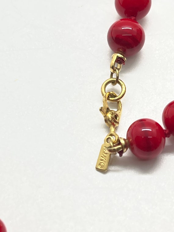 Vintage SIgned Monet Red Beaded necklace - image 4