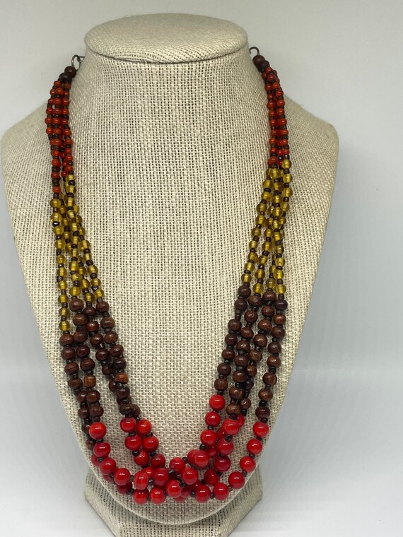 Vintage colorful multi strand beaded necklace