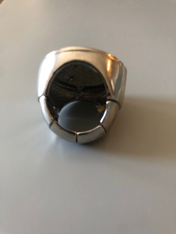 Large Silvertone Rhinestone Adjustable Ring - image 5