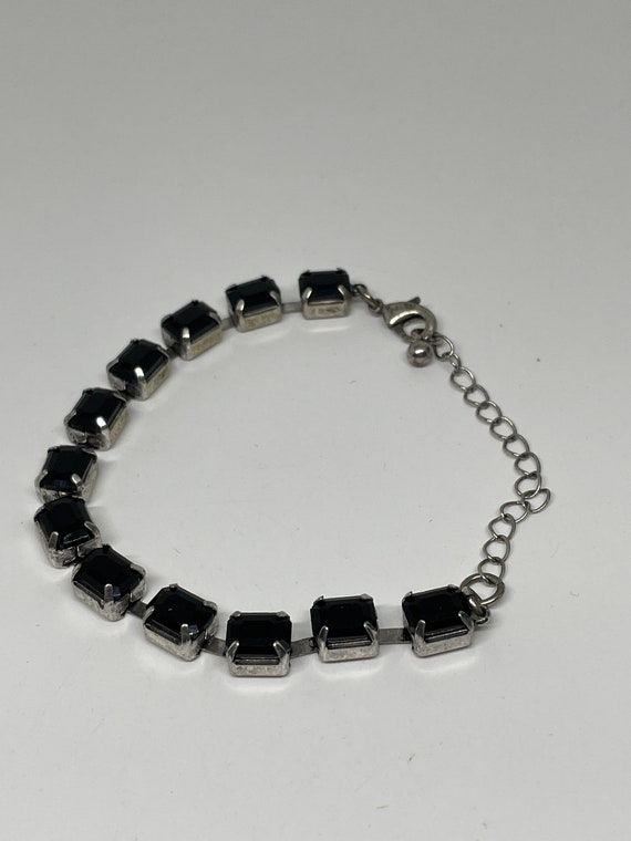 Vintage black rhinestone Silvertone bracelet - image 2