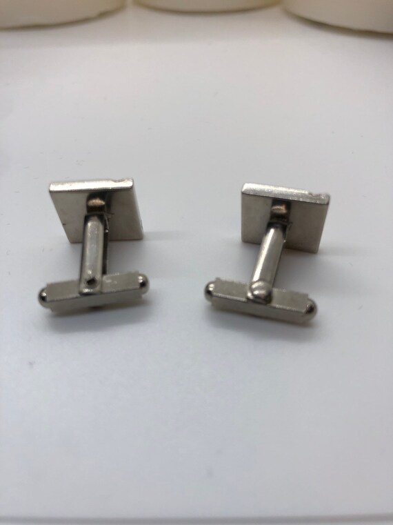 Vintage Silvertone and Black Square Cufflinks - image 2