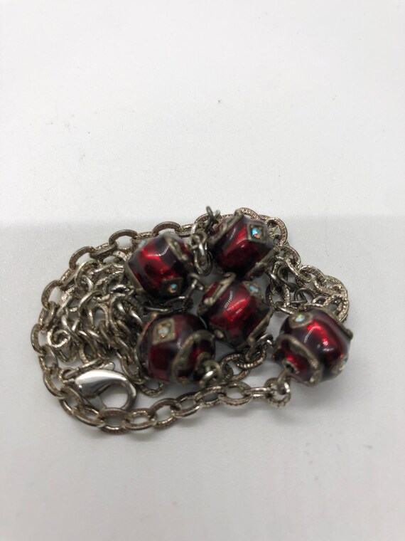 Vintage Silvertone red necklace - image 7