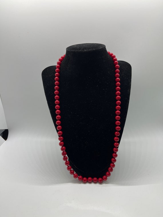 Vintage SIgned Monet Red Beaded necklace - image 1