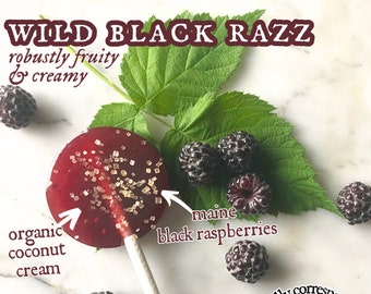 Wild Black Raspberry Lollipops / Botanical / Artisanal / All Natural Healthy Candy Gift Box, Wedding, Party Favor, Birthday / Maine Made