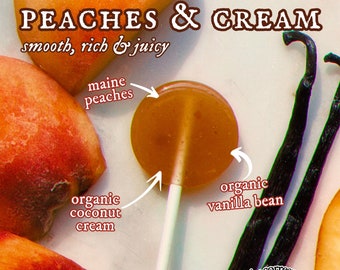 Peaches & Cream Lollipops /Botanical/Artisanal/Healthy Candy Gift Box, Wedding, Party Favor, Birthday / Maine Made