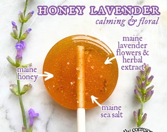 Honey Lavender Lollipops / Botanical / Artisanal / All Natural Candy Gift Box, Wedding, Party Favor, Birthday / Maine Made