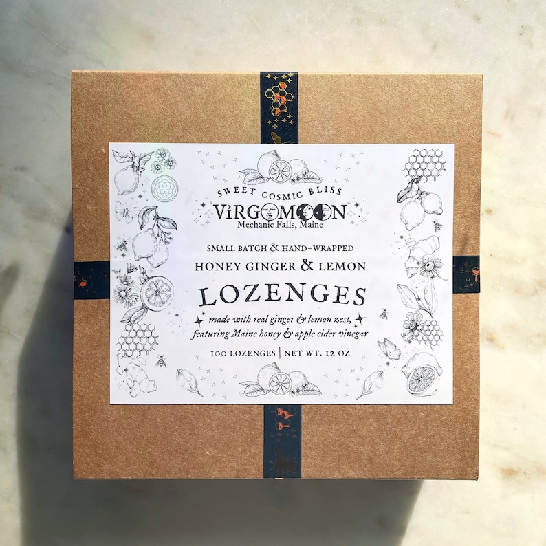 Honey Ginger Lemon Lozenges: Botanical & Traditional Healthy Candy Gift Box, Wedding, Party Favor, Birthday Made in Maine image 6