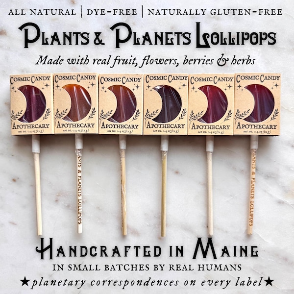 Piruletas Botánicas Celestiales: Caramelos de Hierbas, Hechos en Maine, Regalo Natural, Astroherbalismo