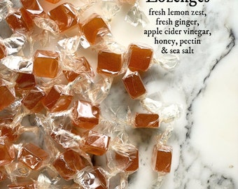 Honey Ginger Lemon Lozenges:  Botanical & Traditional Healthy Candy - Gift Box, Wedding, Party Favor, Birthday - Made in Maine