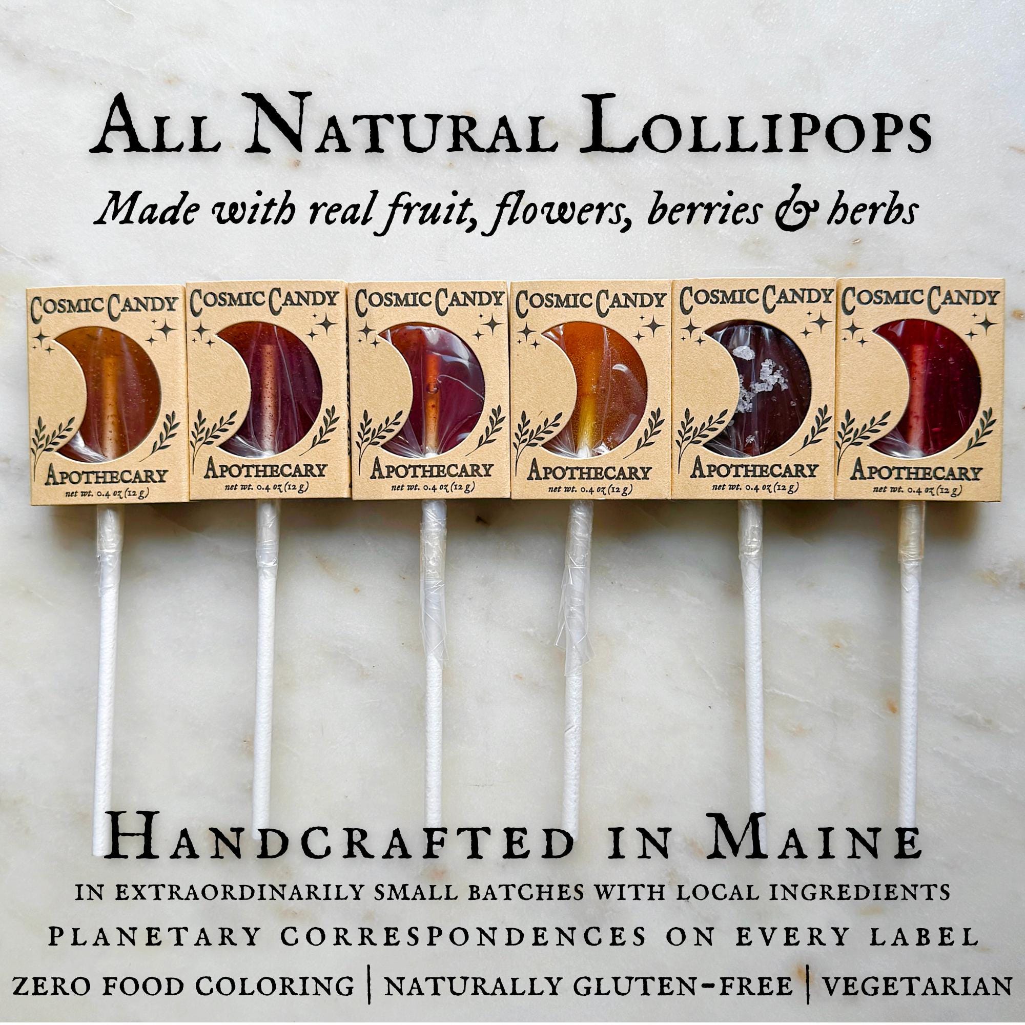 Plants & Planets Lollipops: Botanical / Artisanal / Herbal / Natural Candy Gift, Wedding, Party Favor, Birthday / Maine Made