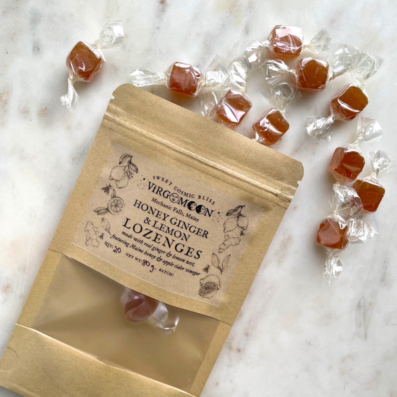 Honey Ginger Lemon Lozenges: Botanical & Traditional Healthy Candy Gift Box, Wedding, Party Favor, Birthday Made in Maine image 2