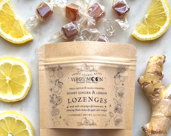 Honey Ginger Lemon Lozenges:  Botanical / Artisanal / Herbal / Natural Wellness Candy Gift, Pregnancy, Birthday / Maine Made