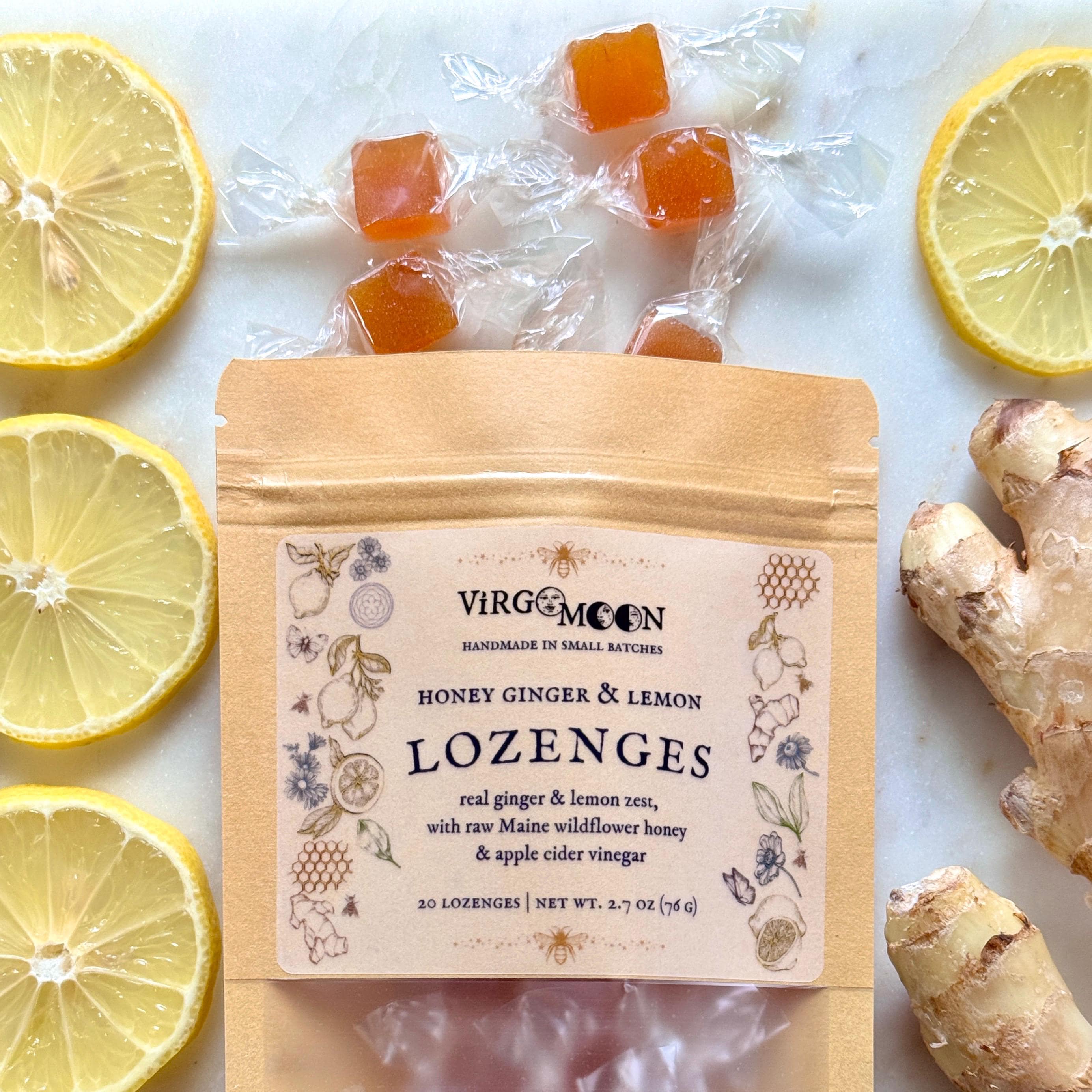 Honey Ginger Lemon Lozenges: Artisanal Wellness Candy, Maine Made