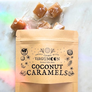 Vegan Coconut Caramels DAIRY FREE Artisanal / Herbal / Natural Candy Gift, Wedding, Party Favor, Birthday / Maine Made