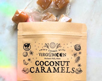 Vegan Coconut Caramels DAIRY FREE Artisanal / Herbal / Natural Candy Gift, Wedding, Party Favor, Birthday / Maine Made