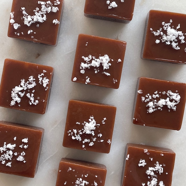 Sea Salt & Honey Caramels: Gourmet + Artisanal Candy - Gift Box, Wedding, Party Favor, Birthday / Made in Maine