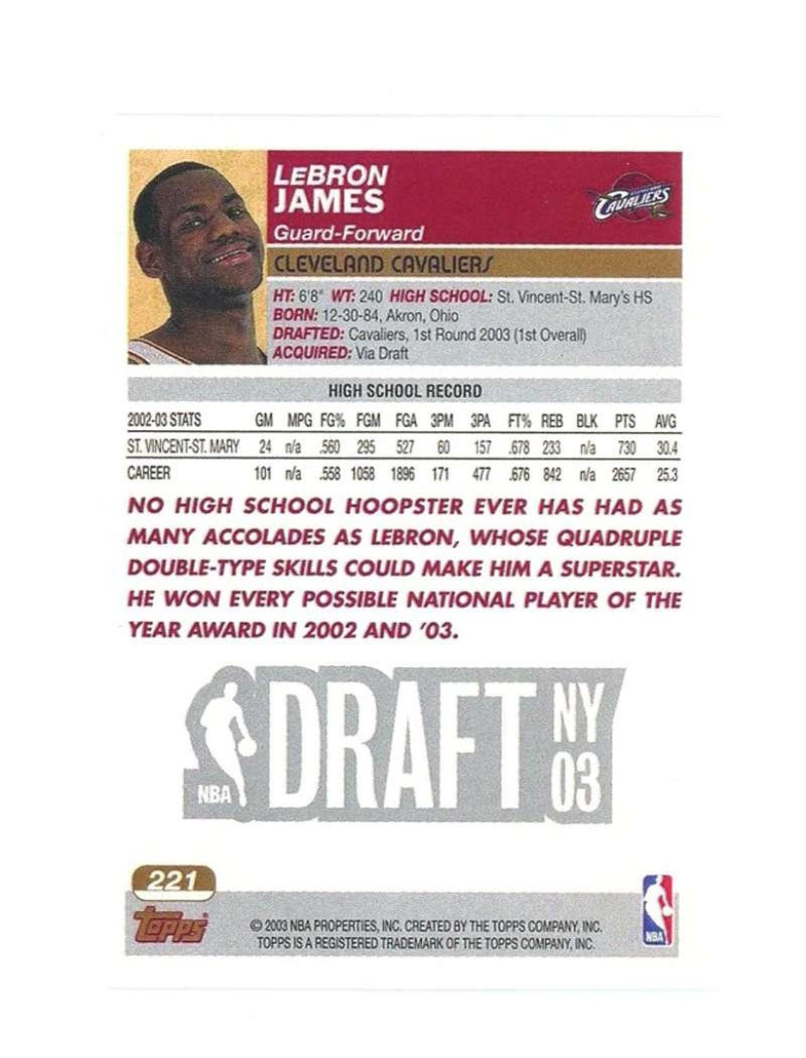 topps 221 lebron james