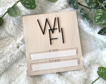 Modern WiFi Password Sign | Wood and Acrylic with Dry Erase for Home, Airbnb, Rentals, Small Business | WiFi Internet Network Sign
