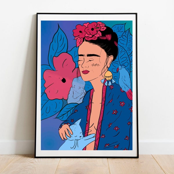 Frida Kahlo Poster, print d'art sur papier beaux-arts, déco walle apaisante, format A4