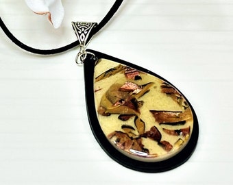 Black Faux Suede Cord Necklace, Polymer Clay Pendant, Tibetan Silver Bail, Boho Style, Bohemian Jewelry, Hippie Jewelry