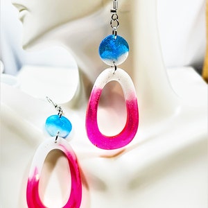 4th of July Earrings, Patriotic Earrings, Red, White and Blue Earrings, Handmade Resin Jewelry, Dangle American Flag Earrings