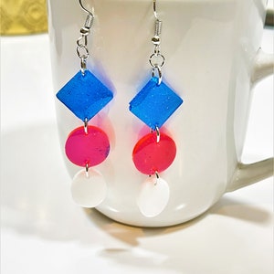 4th of July Earrings, Patriotic Earrings, Red, White and Blue Earrings, Handmade Resin Jewelry, Dangle American Flag Earrings