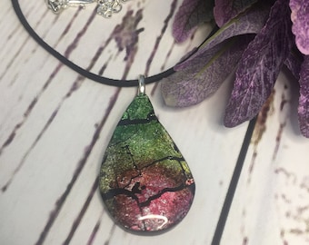 Black Faux Suede Cord Necklace, Polymer Clay Pendant, Necklace for Women, Boho Style, Bohemian Jewelry, Hippie Jewelry