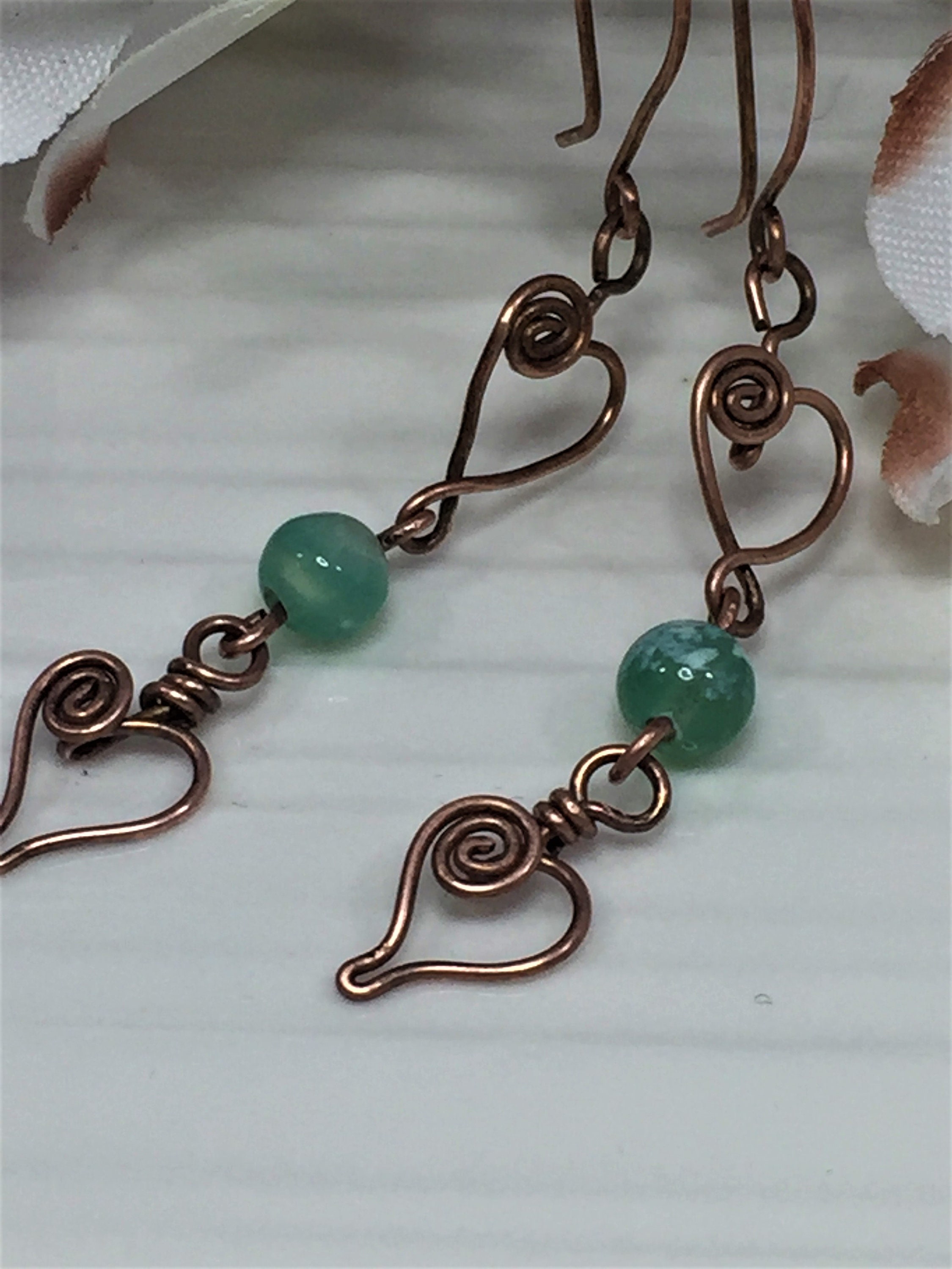 Dangle Earringsvalentine Earringsheart Wire Wrapped Copper - Etsy