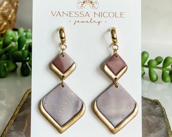 Handmade polymer clay earrings | Black and white earrings | Gold- plated Dangle Earrings | Lightweight statement earrings