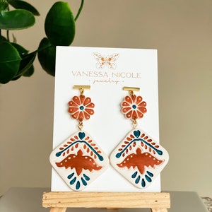 Polymer clay earrings | Hand painted | Clay earrings | Dangle earrings | Statement earrings | Handmade | 18k gold plated Lightweight