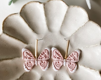 Handmade Butterfly Polymer Clay Earrings: Gold Plated Statement Jewelry