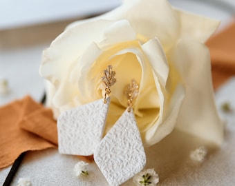 Handmade Polymer Clay Bridal Earrings: Cubic Zirconia, Lightweight, Gold Plated.