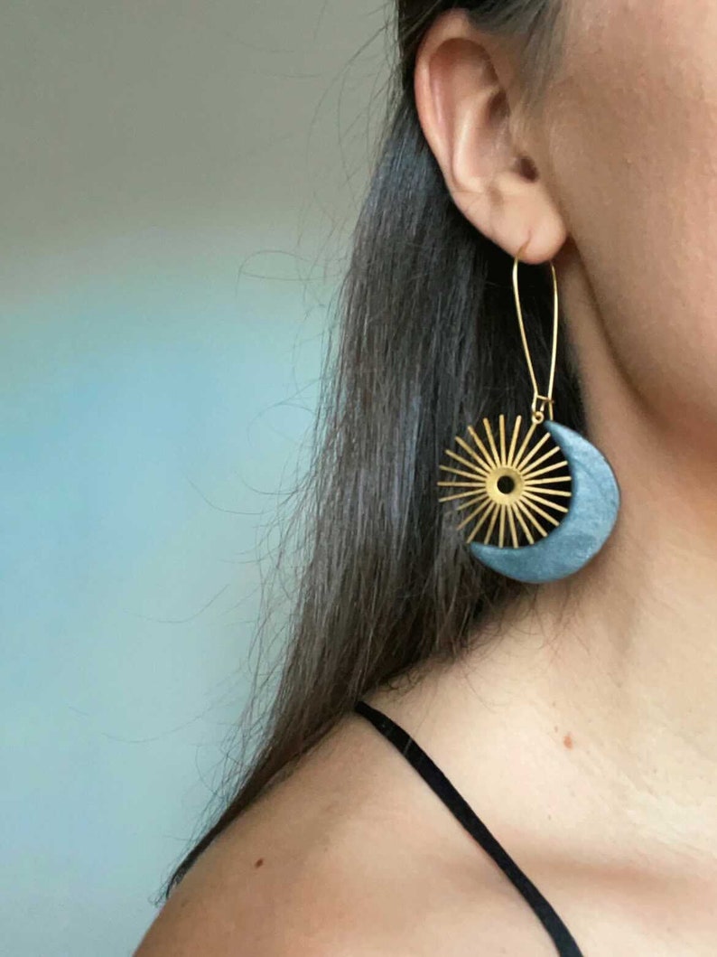 The Eclipse Polymer clay earrings Handmade 18k gold plated Lightweight. image 2