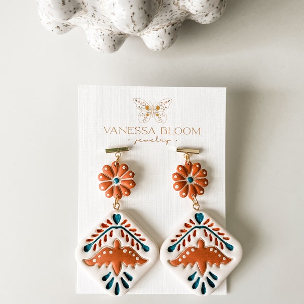 Polymer clay earrings | Hand painted | Clay earrings | Dangle earrings | Statement earrings | Handmade | 18k gold plated Lightweight