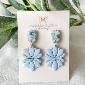 Clay earrings | Polymer clay earrings | Handmade earrings | Lightweight | Dangle earrings | Statement earrings | Blue clay earrings
