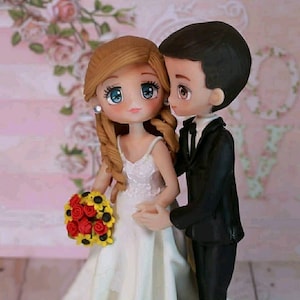 Topper de pastel de bodas tradicional, figura de topper de pastel de bodas, topper de pastel de novia y novio, estatuilla de novia y novio.