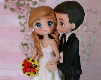 Figurita novia y novio, topper de pastel de bodas novia y novio, topper de pastel de bodas personalizado, novia y novio personalizados.