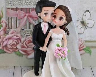 Bride and groom wedding cake topper, anime wedding cake topper, Wedding cake topper, cute couple figurine, cake topper anime for Brunella