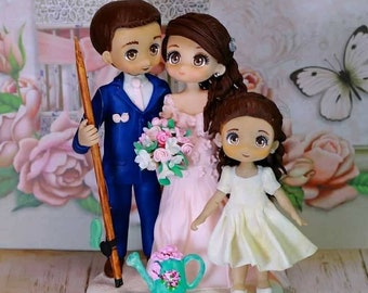 Bride and groom cake topper for wedding, wedding cake topper bride and groom, bride and groom figurine, wedding cake topper with children.