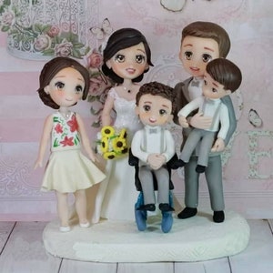 Torta nuziale topper sposa e sposo, sposa e sposo per il matrimonio, torta nuziale topper con bambini, torta nuziale di famiglia topper,