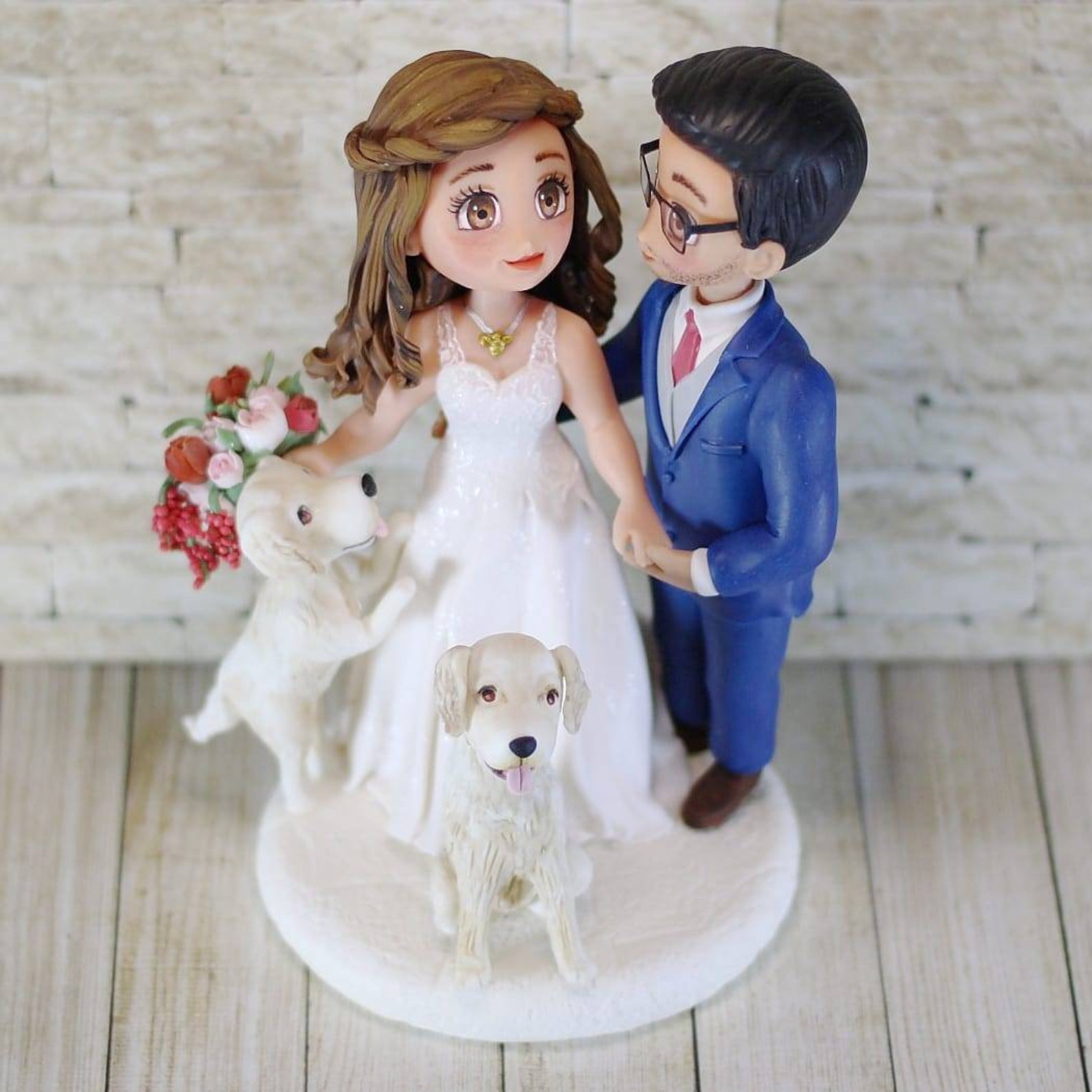Bride and Groom Wedding Cake Topper With Dogs Wedding Cake - Etsy