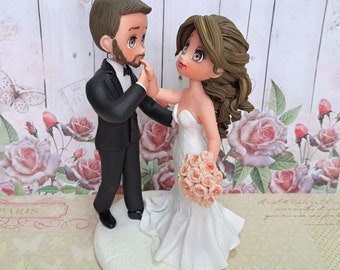 Lindo topper de pastel de boda, anime de topper de pastel, topper de pastel de boda de pareja personalizado, pastel de boda de besos