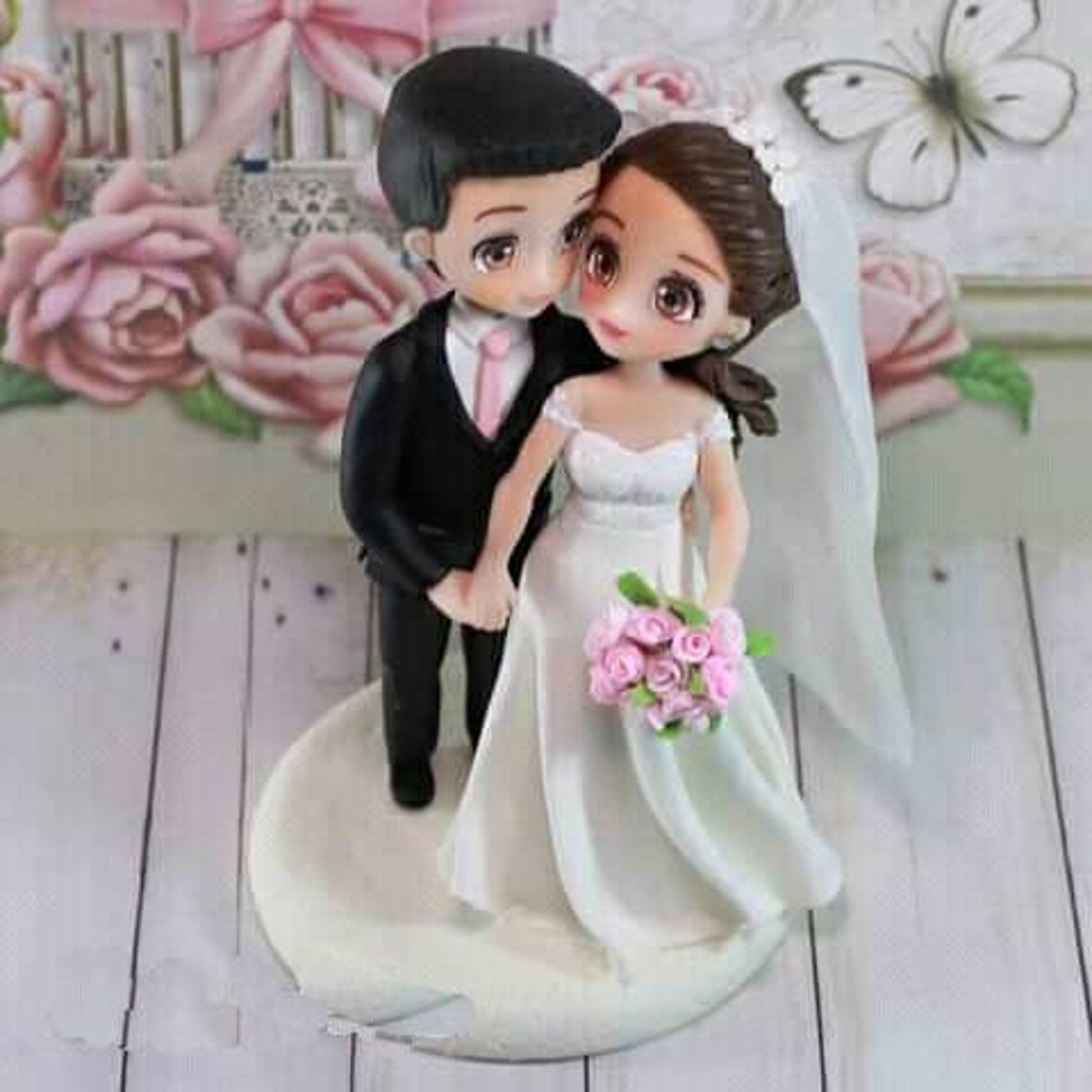 Bride and groom wedding cake topper anime wedding cake Etsy