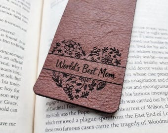 Floral Heart Leather Bookmark – Engraved Custom Bookmark for Her