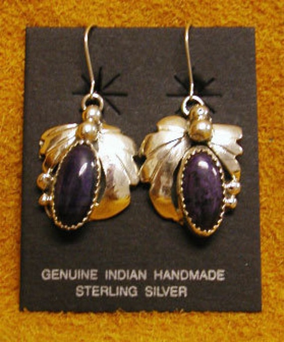 Gorgeous Vintage Native American Navajo Sugulite Cluster Sterling Silver Earrings Gorgeous Vintage Native American Navajo Sugulite Cluster Sterling Silver Earrings