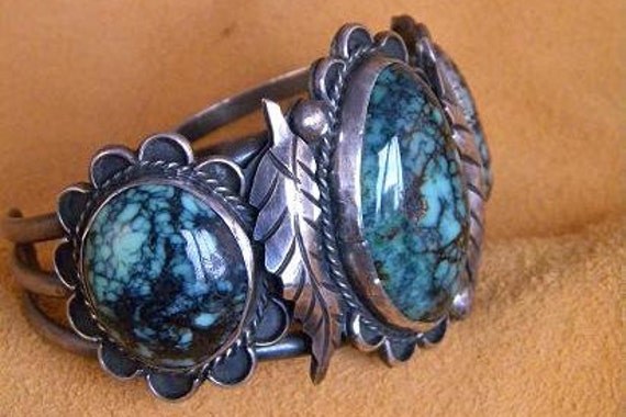 c. 1960 Three-Stone, Denali Turquoise Bracelet - … - image 3