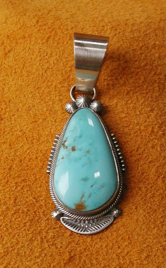 Natural Royston Turquoise and Sterling Silver Pend